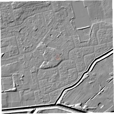 Shaded relief map of the ground around CH462PL, computed from Environment Agency LiDAR. The ground here sits at about 5 m above sea level and falls 7 m across the surrounding 800 m. Surface water reaching this point runs off ground lying to the north-north-west, 0.6 m higher.
