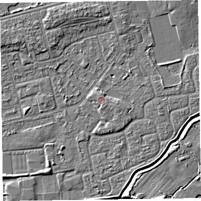 Shaded relief map of the ground around CH462PN, computed from Environment Agency LiDAR. The ground here sits at about 5 m above sea level and falls 5 m across the surrounding 800 m. Surface water reaching this point runs off ground lying to the south, 1.0 m higher.
