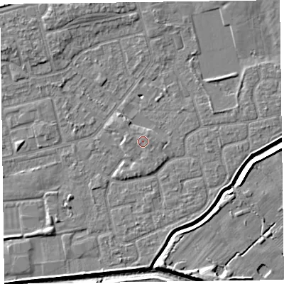 Shaded relief map of the ground around CH462PP, computed from Environment Agency LiDAR. The ground here sits at about 5 m above sea level and falls 7 m across the surrounding 800 m. Surface water reaching this point runs off ground lying to the west, 0.6 m higher.