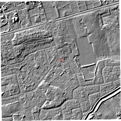 Shaded relief map of the ground around CH462QF, computed from Environment Agency LiDAR. The ground here sits at about 5 m above sea level and falls 9 m across the surrounding 800 m. Surface water reaching this point runs off ground lying to the north, 1.5 m higher.