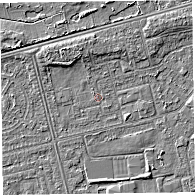 Shaded relief map of the ground around CH462QH, computed from Environment Agency LiDAR. The ground here sits at about 5 m above sea level and falls 5 m across the surrounding 800 m. Surface water reaching this point runs off ground lying to the north-west, 3.3 m higher.