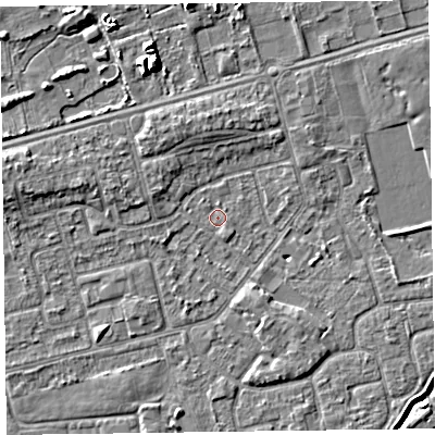 Shaded relief map of the ground around CH462QT, computed from Environment Agency LiDAR. The ground here sits at about 5 m above sea level and falls 9 m across the surrounding 800 m. Surface water reaching this point runs off ground lying to the north, 0.5 m higher.