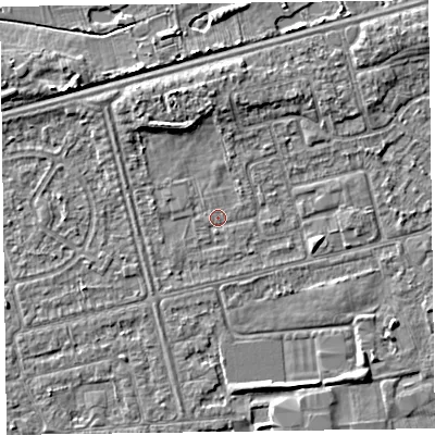 Shaded relief map of the ground around CH462QW, computed from Environment Agency LiDAR. The ground here sits at about 5 m above sea level and falls 5 m across the surrounding 800 m. Surface water reaching this point runs off ground lying to the north-north-west, 3.3 m higher.