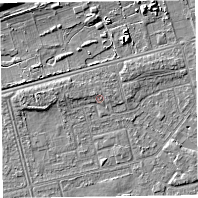 Shaded relief map of the ground around CH462RA, computed from Environment Agency LiDAR. The ground here sits at about 6 m above sea level and falls 11 m across the surrounding 800 m. Surface water reaching this point runs off ground lying to the north-west, 1.3 m higher.