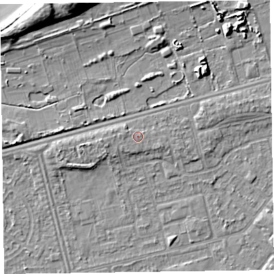 Shaded relief map of the ground around CH462RD, computed from Environment Agency LiDAR. The ground here sits at about 6 m above sea level and falls 13 m across the surrounding 800 m. Surface water reaching this point runs off ground lying to the west, 0.5 m higher.