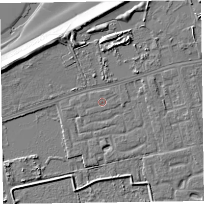 Shaded relief map of the ground around CH463RJ, computed from Environment Agency LiDAR. The ground here sits at about 5 m above sea level and falls 11 m across the surrounding 800 m. Surface water reaching this point runs off ground lying to the north-north-east, 0.8 m higher.