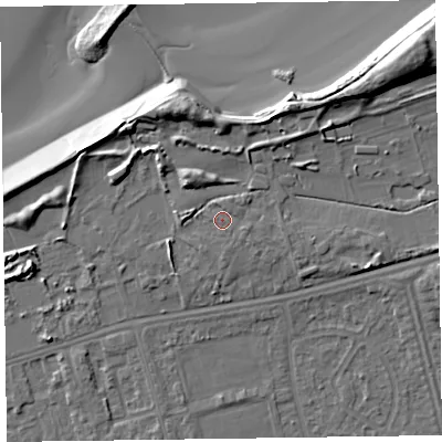 Shaded relief map of the ground around CH463RL, computed from Environment Agency LiDAR. The ground here sits at about 7 m above sea level and falls 16 m across the surrounding 800 m. Surface water reaching this point runs off ground lying to the east-south-east, 1.0 m higher.