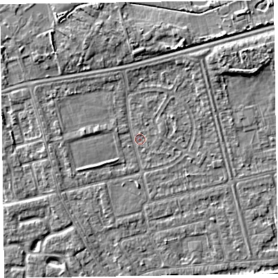 Shaded relief map of the ground around CH463RN, computed from Environment Agency LiDAR. The ground here sits at about 4 m above sea level and falls 5 m across the surrounding 800 m. Surface water reaching this point runs off ground lying to the north-east, 3.4 m higher.