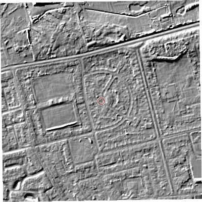 Shaded relief map of the ground around CH463RQ, computed from Environment Agency LiDAR. The ground here sits at about 5 m above sea level and falls 6 m across the surrounding 800 m. Surface water reaching this point runs off ground lying to the north-north-east, 0.7 m higher.