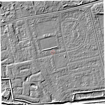 Shaded relief map of the ground around CH463RY, computed from Environment Agency LiDAR. The ground here sits at about 5 m above sea level and falls 6 m across the surrounding 800 m. Surface water reaching this point runs off ground lying to the west-north-west, 1.2 m higher.