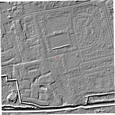 Shaded relief map of the ground around CH463RZ, computed from Environment Agency LiDAR. The ground here sits at about 5 m above sea level and falls 5 m across the surrounding 800 m. Surface water reaching this point runs off ground lying to the north-west, 0.9 m higher.