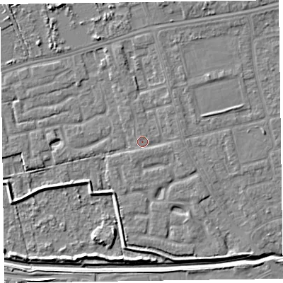 Shaded relief map of the ground around CH463SA, computed from Environment Agency LiDAR. The ground here sits at about 5 m above sea level and falls 6 m across the surrounding 800 m. Surface water reaching this point runs off ground lying to the north-north-west, 1.5 m higher.