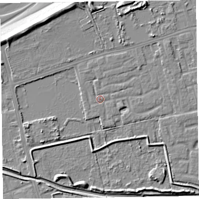 Shaded relief map of the ground around CH463SH, computed from Environment Agency LiDAR. The ground here sits at about 5 m above sea level and falls 10 m across the surrounding 800 m. Surface water reaching this point runs off ground lying to the north-north-west, 1.4 m higher.