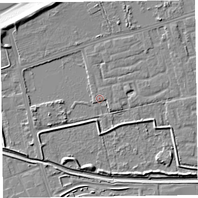 Shaded relief map of the ground around CH463SJ, computed from Environment Agency LiDAR. The ground here sits at about 5 m above sea level and falls 9 m across the surrounding 800 m. Surface water reaching this point runs off ground lying to the north-east, 3.2 m higher.