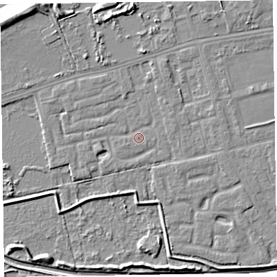 Shaded relief map of the ground around CH463SN, computed from Environment Agency LiDAR. The ground here sits at about 5 m above sea level and falls 8 m across the surrounding 800 m. Surface water reaching this point runs off ground lying to the north-north-east, 1.5 m higher.