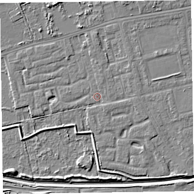 Shaded relief map of the ground around CH463SU, computed from Environment Agency LiDAR. The ground here sits at about 5 m above sea level and falls 7 m across the surrounding 800 m. Surface water reaching this point runs off ground lying to the north, 1.6 m higher.