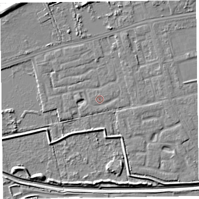 Shaded relief map of the ground around CH463SW, computed from Environment Agency LiDAR. The ground here sits at about 5 m above sea level and falls 8 m across the surrounding 800 m. Surface water reaching this point runs off ground lying to the north-north-west, 1.0 m higher.
