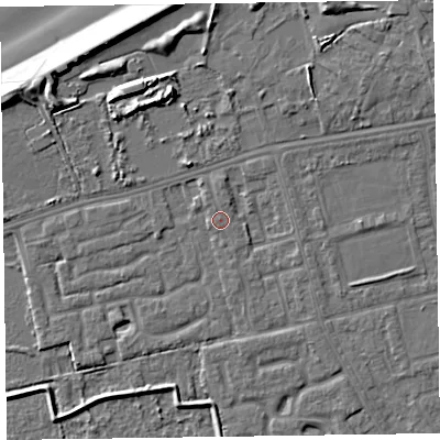 Shaded relief map of the ground around CH463SX, computed from Environment Agency LiDAR. The ground here sits at about 5 m above sea level and falls 9 m across the surrounding 800 m. Surface water reaching this point runs off ground lying to the north-north-east, 0.5 m higher.