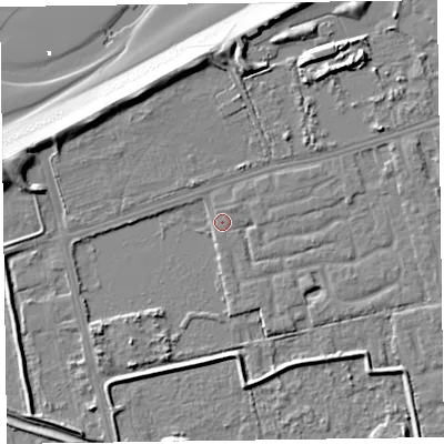 Shaded relief map of the ground around CH463SZ, computed from Environment Agency LiDAR. The ground here sits at about 5 m above sea level and falls 11 m across the surrounding 800 m. Surface water reaching this point runs off ground lying to the south-west, 2.6 m higher.