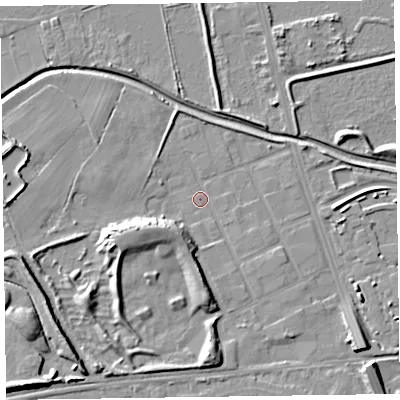 Shaded relief map of the ground around CH464TT, computed from Environment Agency LiDAR. The ground here sits at about 5 m above sea level and falls 11 m across the surrounding 800 m. Surface water reaching this point runs off ground lying to the west-south-west, 8.6 m higher.