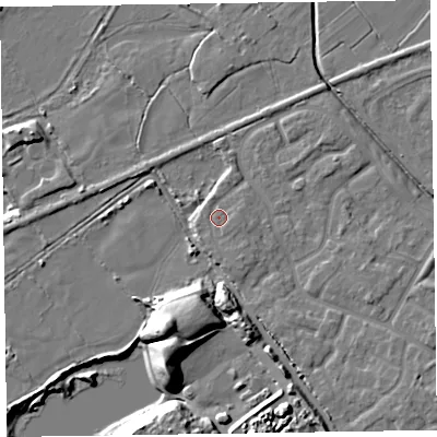 Shaded relief map of the ground around CH466FN, computed from Environment Agency LiDAR. The ground here sits at about 6 m above sea level and falls 16 m across the surrounding 800 m. Surface water reaching this point runs off ground lying to the south-south-east, 1.3 m higher.