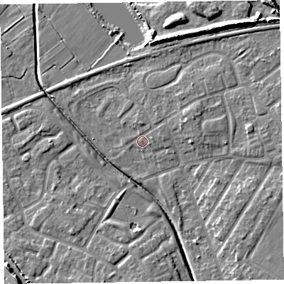 Shaded relief map of the ground around CH467SG, computed from Environment Agency LiDAR. The ground here sits at about 6 m above sea level and falls 10 m across the surrounding 800 m. Surface water reaching this point runs off ground lying to the north-east, 1.4 m higher.