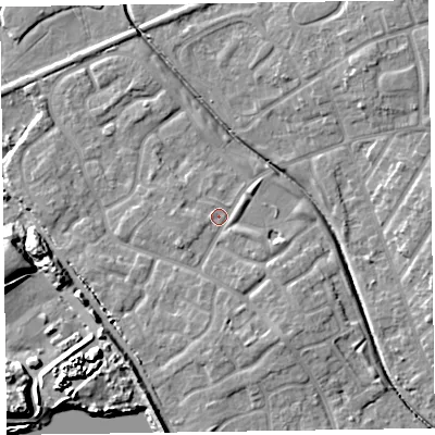 Shaded relief map of the ground around CH467SN, computed from Environment Agency LiDAR. The ground here sits at about 7 m above sea level and falls 11 m across the surrounding 800 m. Surface water reaching this point runs off ground lying to the south-south-east, 3.2 m higher.