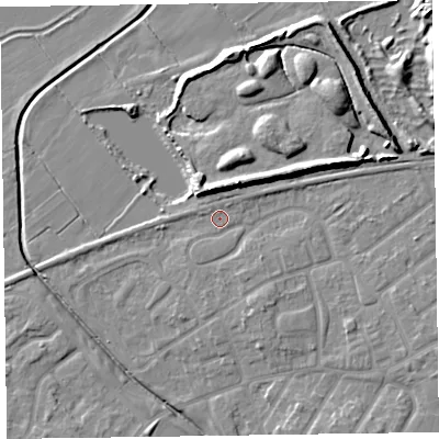 Shaded relief map of the ground around CH467ST, computed from Environment Agency LiDAR. The ground here sits at about 6 m above sea level and falls 10 m across the surrounding 800 m. Surface water reaching this point runs off ground lying to the south-east, 3.2 m higher.