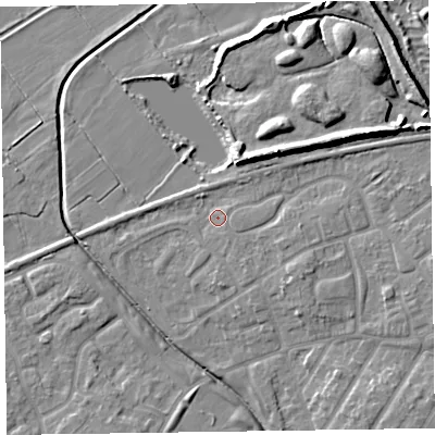 Shaded relief map of the ground around CH467SU, computed from Environment Agency LiDAR. The ground here sits at about 6 m above sea level and falls 10 m across the surrounding 800 m. Surface water reaching this point runs off ground lying to the south-east, 1.1 m higher.