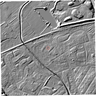 Shaded relief map of the ground around CH467SX, computed from Environment Agency LiDAR. The ground here sits at about 6 m above sea level and falls 10 m across the surrounding 800 m. Surface water reaching this point runs off ground lying to the east, 1.1 m higher.