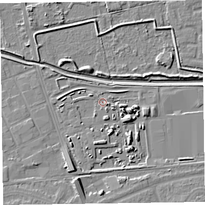 Shaded relief map of the ground around CH468AJ, computed from Environment Agency LiDAR. The ground here sits at about 4 m above sea level and falls 9 m across the surrounding 800 m. Surface water reaching this point runs off ground lying to the south-south-east, 7.7 m higher.