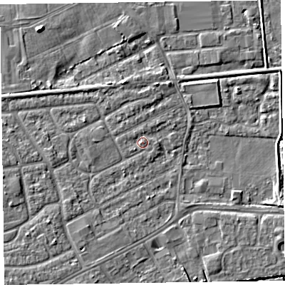Shaded relief map of the ground around CH468UH, computed from Environment Agency LiDAR. The ground here sits at about 5 m above sea level and falls 6 m across the surrounding 800 m. Surface water reaching this point runs off ground lying to the south-west, 1.1 m higher.