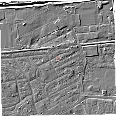Shaded relief map of the ground around CH468UL, computed from Environment Agency LiDAR. The ground here sits at about 5 m above sea level and falls 6 m across the surrounding 800 m. Surface water reaching this point runs off ground lying to the south-west, 3.5 m higher.