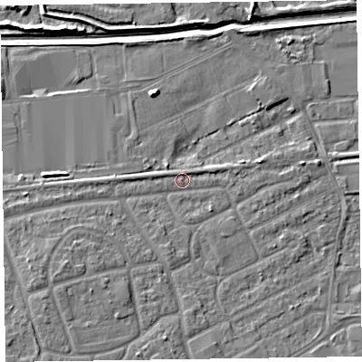 Shaded relief map of the ground around CH468UW, computed from Environment Agency LiDAR. The ground here sits at about 5 m above sea level and falls 7 m across the surrounding 800 m. Surface water reaching this point runs off ground lying to the south-west, 3.6 m higher.