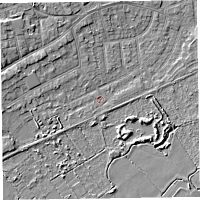 Shaded relief map of the ground around CH470LW, computed from Environment Agency LiDAR. The ground here sits at about 5 m above sea level and falls 6 m across the surrounding 800 m. Surface water reaching this point runs off ground lying to the west-south-west, 3.1 m higher.