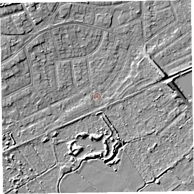 Shaded relief map of the ground around CH470NB, computed from Environment Agency LiDAR. The ground here sits at about 5 m above sea level and falls 6 m across the surrounding 800 m. Surface water reaching this point runs off ground lying to the north-west, 5.5 m higher.