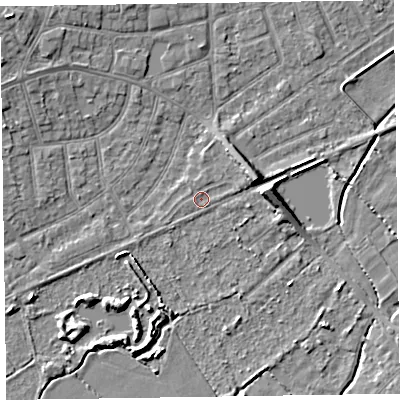 Shaded relief map of the ground around CH470NX, computed from Environment Agency LiDAR. The ground here sits at about 5 m above sea level and falls 6 m across the surrounding 800 m. Surface water reaching this point runs off ground lying to the east-north-east, 4.4 m higher.