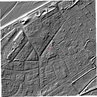 Shaded relief map of the ground around CH477AD, computed from Environment Agency LiDAR. The ground here sits at about 6 m above sea level and falls 9 m across the surrounding 800 m. Surface water reaching this point runs off ground lying to the north-west, 3.0 m higher.