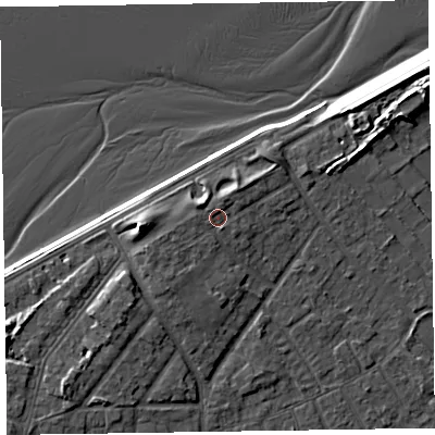 Shaded relief map of the ground around CH477AS, computed from Environment Agency LiDAR. The ground here sits at about 8 m above sea level and falls 9 m across the surrounding 800 m. Surface water reaching this point runs off ground lying to the north-west, 1.8 m higher.
