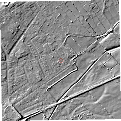 Shaded relief map of the ground around CH477BJ, computed from Environment Agency LiDAR. The ground here sits at about 5 m above sea level and falls 6 m across the surrounding 800 m. Surface water reaching this point runs off ground lying to the north-west, 1.4 m higher.