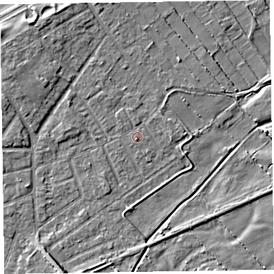 Shaded relief map of the ground around CH477BQ, computed from Environment Agency LiDAR. The ground here sits at about 5 m above sea level and falls 7 m across the surrounding 800 m. Surface water reaching this point runs off ground lying to the west-north-west, 0.6 m higher.