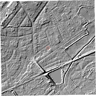 Shaded relief map of the ground around CH477BT, computed from Environment Agency LiDAR. The ground here sits at about 5 m above sea level and falls 6 m across the surrounding 800 m. Surface water reaching this point runs off ground lying to the west-north-west, 4.6 m higher.
