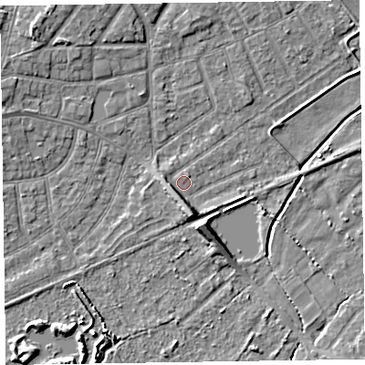 Shaded relief map of the ground around CH478XA, computed from Environment Agency LiDAR. The ground here sits at about 5 m above sea level and falls 6 m across the surrounding 800 m. Surface water reaching this point runs off ground lying to the south-south-east, 4.7 m higher.