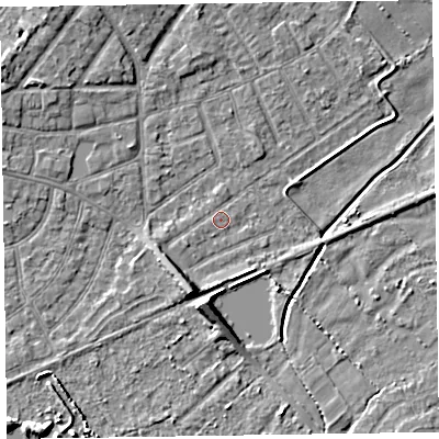 Shaded relief map of the ground around CH478XP, computed from Environment Agency LiDAR. The ground here sits at about 5 m above sea level and falls 6 m across the surrounding 800 m. Surface water reaching this point runs off ground lying to the south-west, 1.1 m higher.