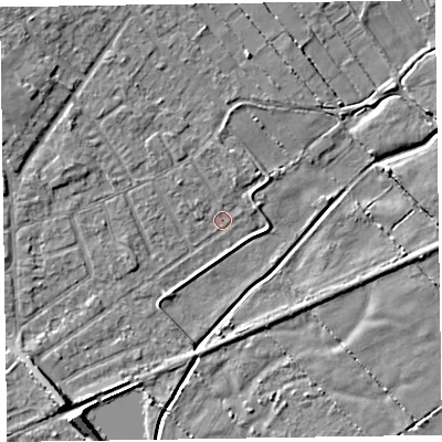 Shaded relief map of the ground around CH478XW, computed from Environment Agency LiDAR. The ground here sits at about 4 m above sea level and falls 6 m across the surrounding 800 m. Surface water reaching this point runs off ground lying to the north-north-west, 2.1 m higher.