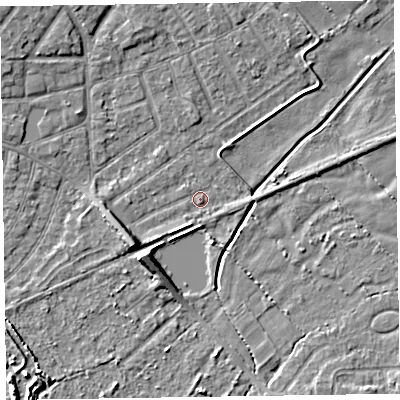Shaded relief map of the ground around CH478XZ, computed from Environment Agency LiDAR. The ground here sits at about 5 m above sea level and falls 6 m across the surrounding 800 m. Surface water reaching this point runs off ground lying to the south-west, 5.4 m higher.