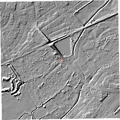 Shaded relief map of the ground around CH479RF, computed from Environment Agency LiDAR. The ground here sits at about 5 m above sea level and falls 6 m across the surrounding 800 m. Surface water reaching this point runs off ground lying to the north-north-west, 5.1 m higher.