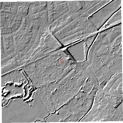 Shaded relief map of the ground around CH479RQ, computed from Environment Agency LiDAR. The ground here sits at about 5 m above sea level and falls 6 m across the surrounding 800 m. Surface water reaching this point runs off ground lying to the north-north-east, 5.1 m higher.