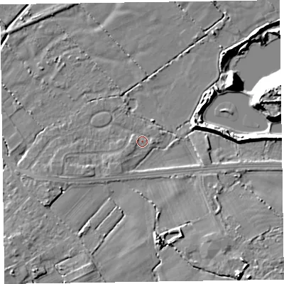 Shaded relief map of the ground around CH479RR, computed from Environment Agency LiDAR. The ground here sits at about 5 m above sea level and falls 16 m across the surrounding 800 m. Surface water reaching this point runs off ground lying to the south-west, 1.4 m higher.