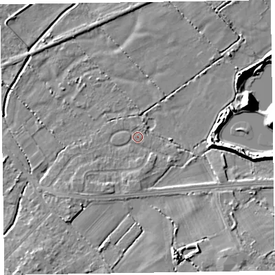 Shaded relief map of the ground around CH479RW, computed from Environment Agency LiDAR. The ground here sits at about 5 m above sea level and falls 11 m across the surrounding 800 m. Surface water reaching this point runs off ground lying to the south-west, 2.5 m higher.